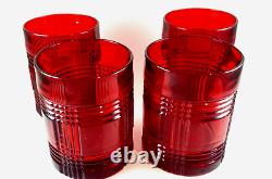 RALPH LAUREN Glasses Set of 4 GLEN PLAID Garnet Red Double Old Fashioned