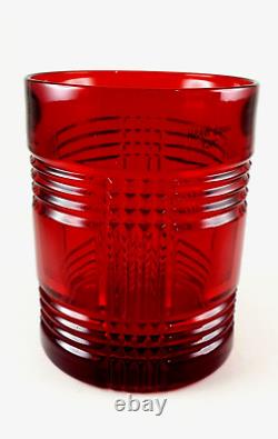 RALPH LAUREN Glasses Set of 4 GLEN PLAID Garnet Red Double Old Fashioned