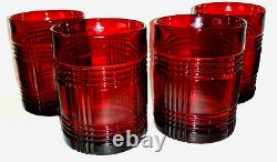 RALPH LAUREN Glasses Set of 4 GLEN PLAID Garnet Red Double Old Fashioned