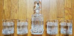 RALPH LAUREN Glen Plaid Lead Crystal Decanter & (4) Double Old Fashioned Glasses