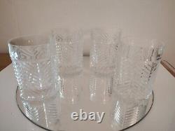 RALPH LAUREN HERRINGBONE Set 4 Crystal Double Old Fashioned Whiskey Glasses