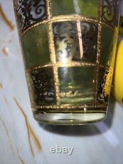 RARE 12 oz Culver Prado 6 Double Old Fashioned SCRIPT Mark 22K Gold Green Flared