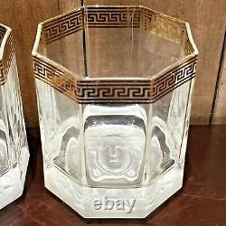 RARE 2 Versace Medusa D'Or Gold Greek Key Double Old Fashioned Whiskey Glasses