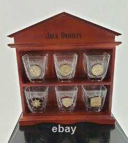 RARE Jack Daniels Complete Gold Medal Double Old Fashioned Glasses Set Display