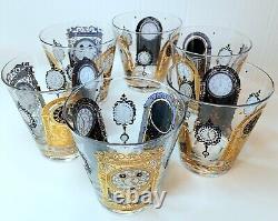RARE MCM Set of 6 Georges Briard ITS LATER THAN YOU THINK Old Fashioned Glasses