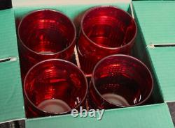 RLL Ralph Lauren Glen Plaid Garnet Red Doubled Old Fashioned Set Of 4 Glass