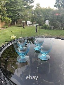 ROGASKA LUXE PURE ICE BLUE Double Old Fashioned LEAD FREE CRYSTAL Footed GLASSES