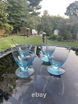 ROGASKA LUXE PURE ICE BLUE Double Old Fashioned LEAD FREE CRYSTAL Footed GLASSES