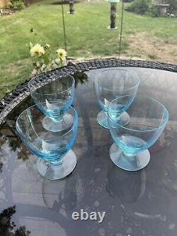 ROGASKA LUXE PURE ICE BLUE Double Old Fashioned LEAD FREE CRYSTAL Footed GLASSES