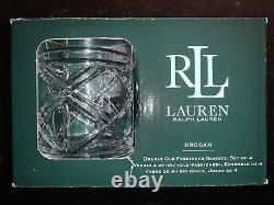 Ralph Lauren BROGAN Double Old Fashioned Crystal Glasses Set of 4 NEW