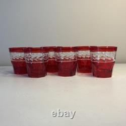 Ralph Lauren Crystal Claremont Double Old Fashioned Red Ruby Glasses set of 6