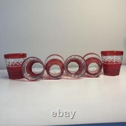 Ralph Lauren Crystal Claremont Double Old Fashioned Red Ruby Glasses set of 6