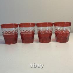 Ralph Lauren Crystal Claremont Double Old Fashioned Red Ruby Glasses set of 6