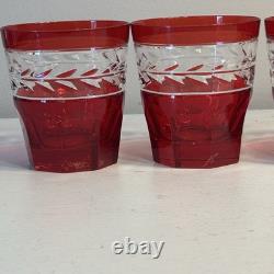 Ralph Lauren Crystal Claremont Double Old Fashioned Red Ruby Glasses set of 6