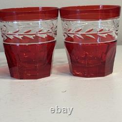 Ralph Lauren Crystal Claremont Double Old Fashioned Red Ruby Glasses set of 6