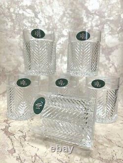 Ralph Lauren Crystal HERRINGBONE DOUBLE OLD FASHIONED GLASSES Set of 6 NEW