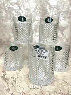 Ralph Lauren Crystal HERRINGBONE DOUBLE OLD FASHIONED GLASSES Set of 6 NEW