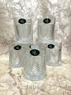 Ralph Lauren Crystal HERRINGBONE DOUBLE OLD FASHIONED GLASSES Set of 6 NEW