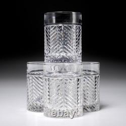 Ralph Lauren Crystal Herringbone Chevron Double Old Fashioned Tumbler Glasses 4p