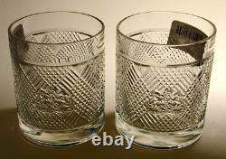 Ralph Lauren Crystal SAFARI Pattern & Coat of Arms Double Old Fashioned Pair New