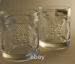 Ralph Lauren Crystal SAFARI Pattern & Coat of Arms Double Old Fashioned Pair New