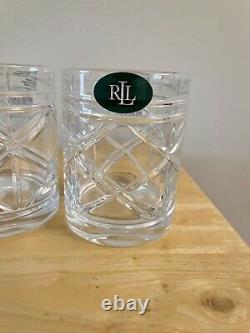 Ralph Lauren Cut Crystal Brogan Double Old Fashioned Whiskey Glasses Set Of 4