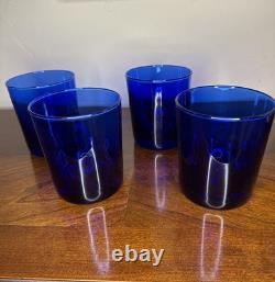 Ralph Lauren Double Old-Fashioned Glasses RARE Cobalt Blue Set Of 4 Handblown