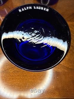 Ralph Lauren Double Old-Fashioned Glasses RARE Cobalt Blue Set Of 4 Handblown