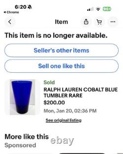 Ralph Lauren Double Old-Fashioned Glasses RARE Cobalt Blue Set Of 4 Handblown