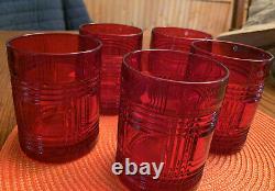 Ralph Lauren GLEN PLAID Double Old Fashioned Glasses / Set of 5 / Rare Red Color