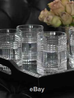 Ralph Lauren Set Of 4 Glen Plaid Crystal Dof Double Old Fashioned Glasses New
