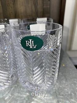 Ralph Lauren Signed Crystal Herringbone Double Old fashioned Whiskey Glasses 8
