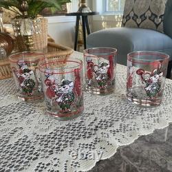 Rare Georges Briard Uncle Mistletoe Double Old Fashioned Whiskey Glasses Set 4
