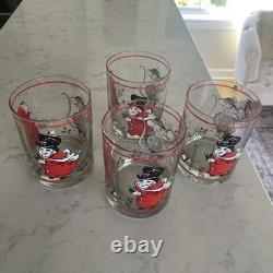 Rare Georges Briard Uncle Mistletoe Double Old Fashioned Whiskey Glasses Set 4