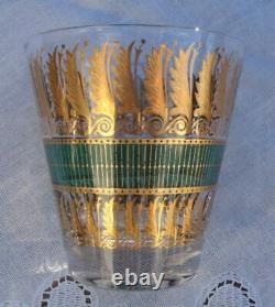 Rare SET of 8 Georges Briard BIJOUX 22k Gold & Teal Double Old Fashioned GLASSES