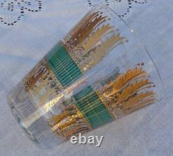 Rare SET of 8 Georges Briard BIJOUX 22k Gold & Teal Double Old Fashioned GLASSES