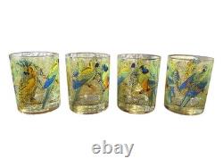 Rare Set of 8 Vintage Neiman Marcus Tropical Parrot Glasses Double Old Fashioned