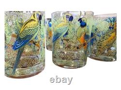 Rare Set of 8 Vintage Neiman Marcus Tropical Parrot Glasses Double Old Fashioned