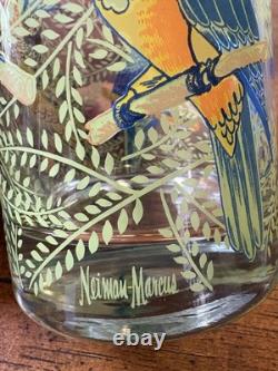 Rare Set of 8 Vintage Neiman Marcus Tropical Parrot Glasses Double Old Fashioned