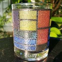Rare Stained Glass Old Fashioned Glasses Mid Century Modern Rocks Vintage Set 6