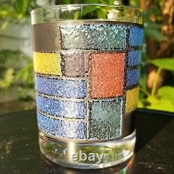 Rare Stained Glass Old Fashioned Glasses Mid Century Modern Rocks Vintage Set 6