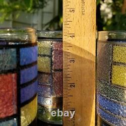 Rare Stained Glass Old Fashioned Glasses Mid Century Modern Rocks Vintage Set 6