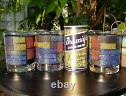 Rare Stained Glass Old Fashioned Glasses Mid Century Modern Rocks Vintage Set 6