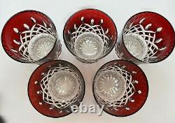 Red Cut to Clear Double Old Fashioned Glasses Set of 5 Will Work withLismore