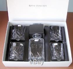 Royal Doulton Square Decanter & 4 Double Old Fashioned Glasses New