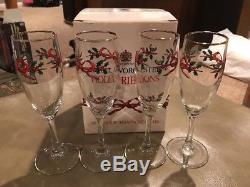 Royal Worcester Holly Ribbons Highball Wine Flutes Double Old Fashioned Glasses