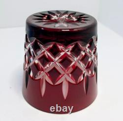 Ruby Red Ajka, Set Of 4 Arabella Double Old Fashioned Cut To Clear Lead Crystal