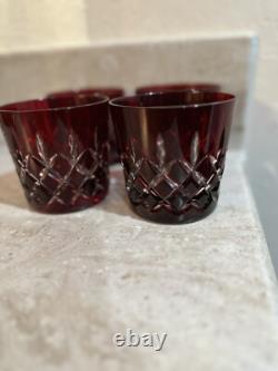 Ruby Red Ajka, Set Of 4 Arabella Double Old Fashioned Cut To Clear Lead Crystal