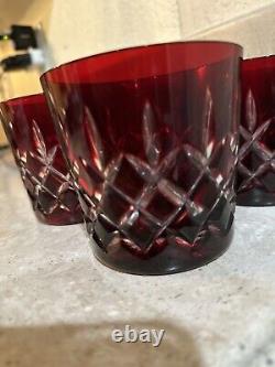Ruby Red Ajka, Set Of 4 Arabella Double Old Fashioned Cut To Clear Lead Crystal
