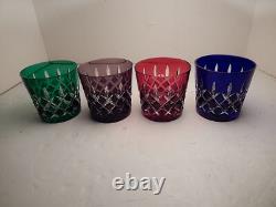 Ruby Red Green Purple Blue Ajka Arabella Cut to Clear Double Old Fashioned Glas